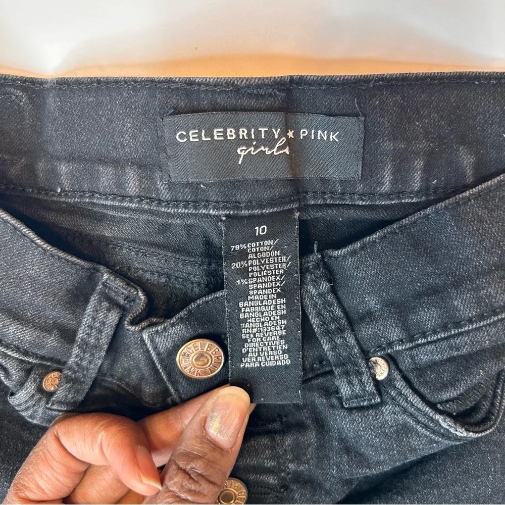 Celebrity Pink Girls Black Skinny Distressed Jeans Kids Size 10